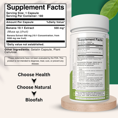 Bloofah Banana Capsules 500mg | 100% Pure Dried Banana Fruit Extract (Musa sp.) Powder Per Serving Eq. to 5000mg | Gluten Free Natural Herbal Supplement Rich in Potassium