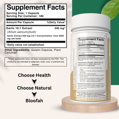 Bloofah Garlic Extract Capsules 500mg | 100% Pure Garlic (Allium sativum) Powder | Herbal Supplement for Health and Wellness | Natural, Gluten Free, Non-GMO Formula 5000mg Per Serving