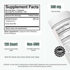 Bloofah SJ Shilajit Capsules 500mg | Himalayan Mineral Resin Extract | 120 Capsules