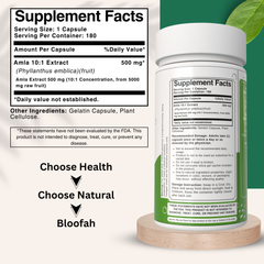 Bloofah Amla Fruit Extract Supplement - 100% Pure Herbal Capsules 500mg
