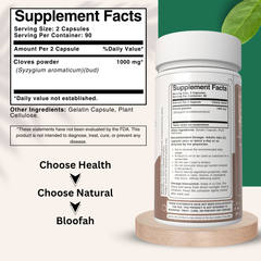 Bloofah Cloves Capsules 1000mg Per Serving | (Syzygium aromaticum) Natural Clove Powder, 100% Pure, Non-GMO, Clove Supplement for Daily Use Supports Wellness and General Health