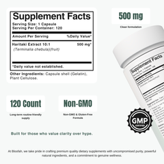 Bloofah HT Haritaki Capsules 500mg | Terminalia chebula Fruit Extract | 120 Capsules