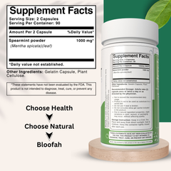 Bloofah Spearmint Leaf Supplement | Spearmint (Mentha spicata) Powder | 100% Pure, Natural, Gluten-Free Formula Herbal Supplements for Overall Wellness | 1000mg Per Serving