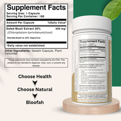 Bloofah Safed Musli Capsules 500mg | Non-GMO, Gluten Free, Natural Herbal Supplements | 100% Pure, Organic Safed Musli Extract 20% (Chlorophytum borivilianum) Powder Extra Strength