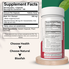 Bloofah Beet Root Extract Capsules 500mg | Premium Herbal Supplement, Non-GMO, Gluten-Free, Natural Beet Root Extract 10:1 Powder (Beta vulgaris) for Overall Health