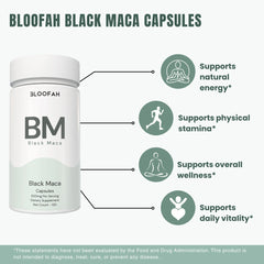 Bloofah BM – Black Maca Capsules 500mg | Energy & Vitality Support (120 Capsules)