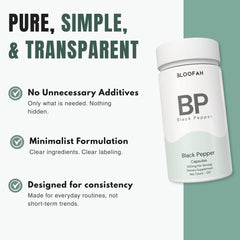 Bloofah BP – Black Pepper Capsules 500mg | Absorption & Digestion Support (120 Capsules)