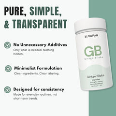 Bloofah GB – Ginkgo Biloba Capsules 500mg | Focus & Mental Clarity Support (120 Capsules)