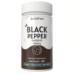 Bloofah Black Pepper Capsules 1000mg | Natural Bioperine (Piper nigrum) Seed Powder | 100% Pure, Non-GMO, Gluten Free Formula | Herbal Supplement