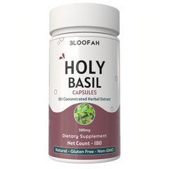 Bloofah Holy Basil Leaf Capsules 500mg - | Tulsi (Ocimum tenuiflorum) Extract 10:1 Leaf Powder | 100% Pure Natural Herbal Supplement | Non-GMO, Gluten Free Formula