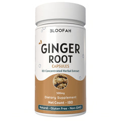 Bloofah Ginger Root Capsules 500mg | Non-GMO, Gluten Free Formula | 100% Pure Ginger (Zingiber officinale) Root Extract 10:1 Powder Herbal Supplement for Overall Health