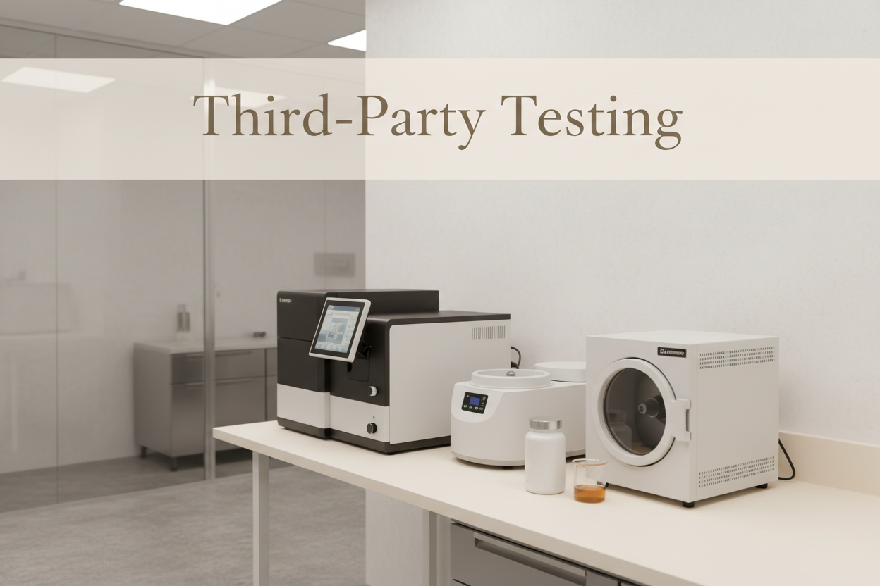Third-party testing lab with scientific equipment for herbal supplement quality assurance