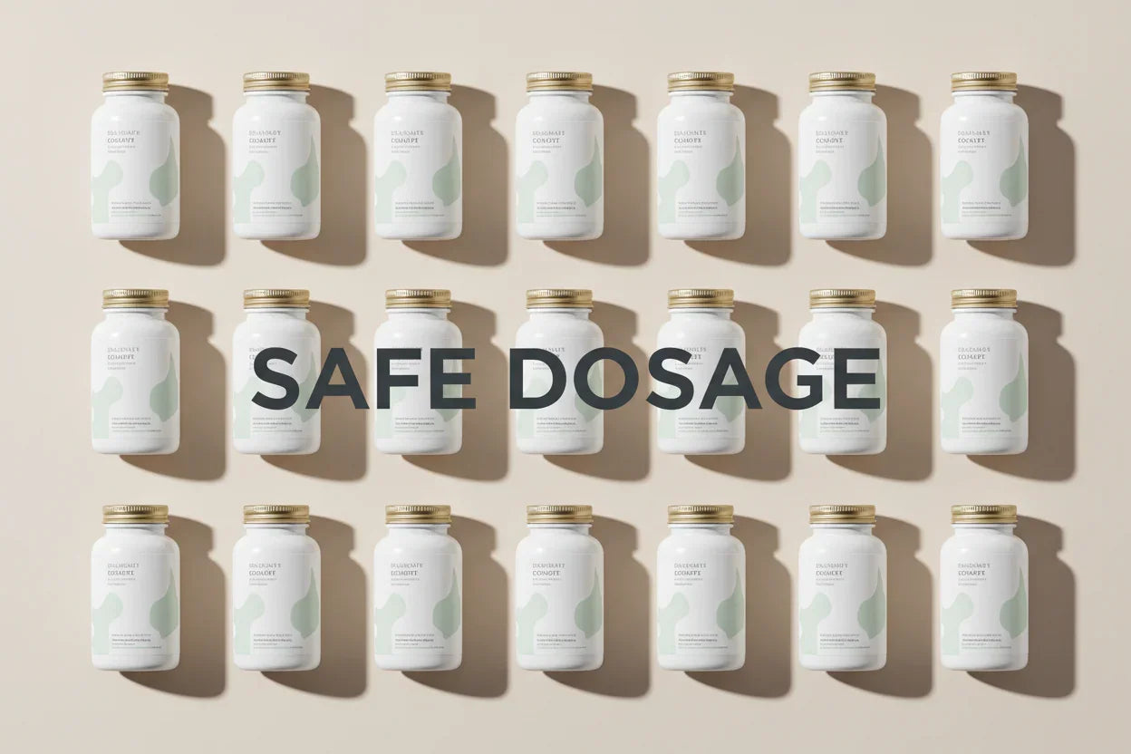 Safe dosage herbal supplement bottles in clean, minimalist design for everyday wellness
