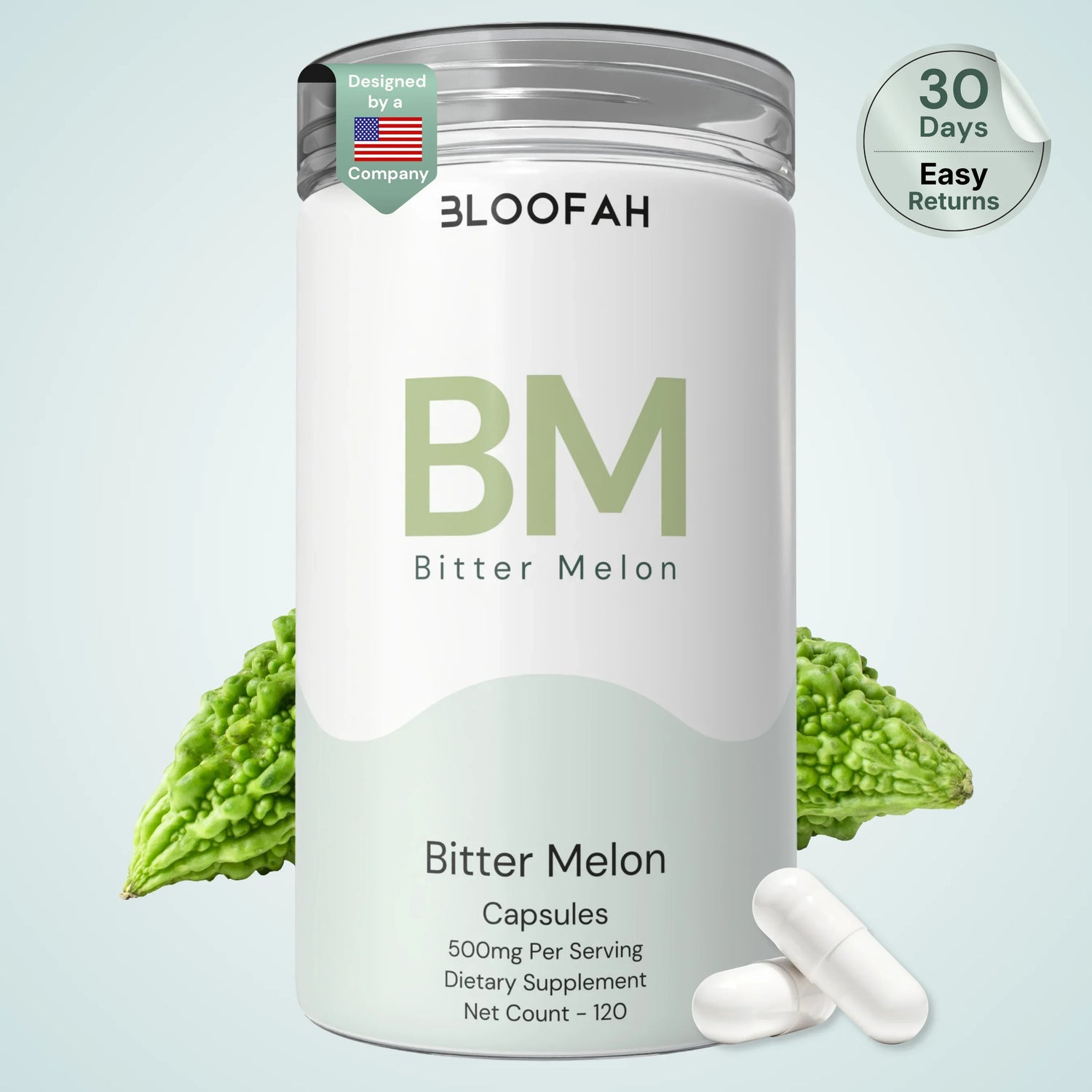 Bloofah BM Bitter Melon Capsules 500mg | Momordica charantia Extract | 120 Capsules