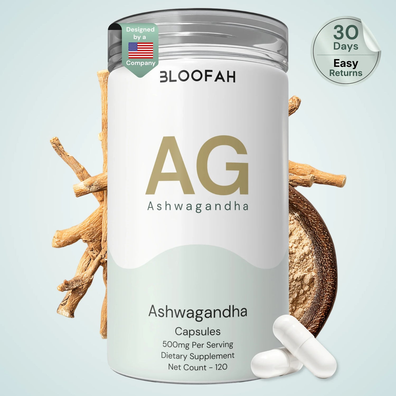 Bloofah AG Ashwagandha Capsules 500mg | Withania somnifera Root Extract | 120 Capsules