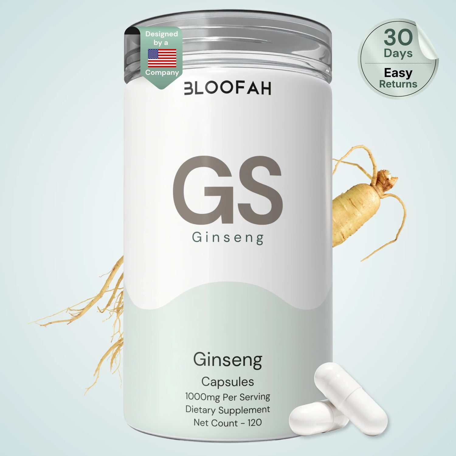 Bloofah GN Ginseng Capsules 1000mg | Panax ginseng Root | 120 Capsules