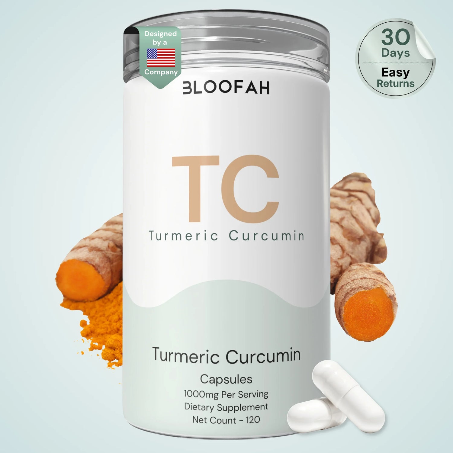 Bloofah TC Turmeric Capsules 1000mg | Curcuma longa Root with Black Pepper | 120 Capsules