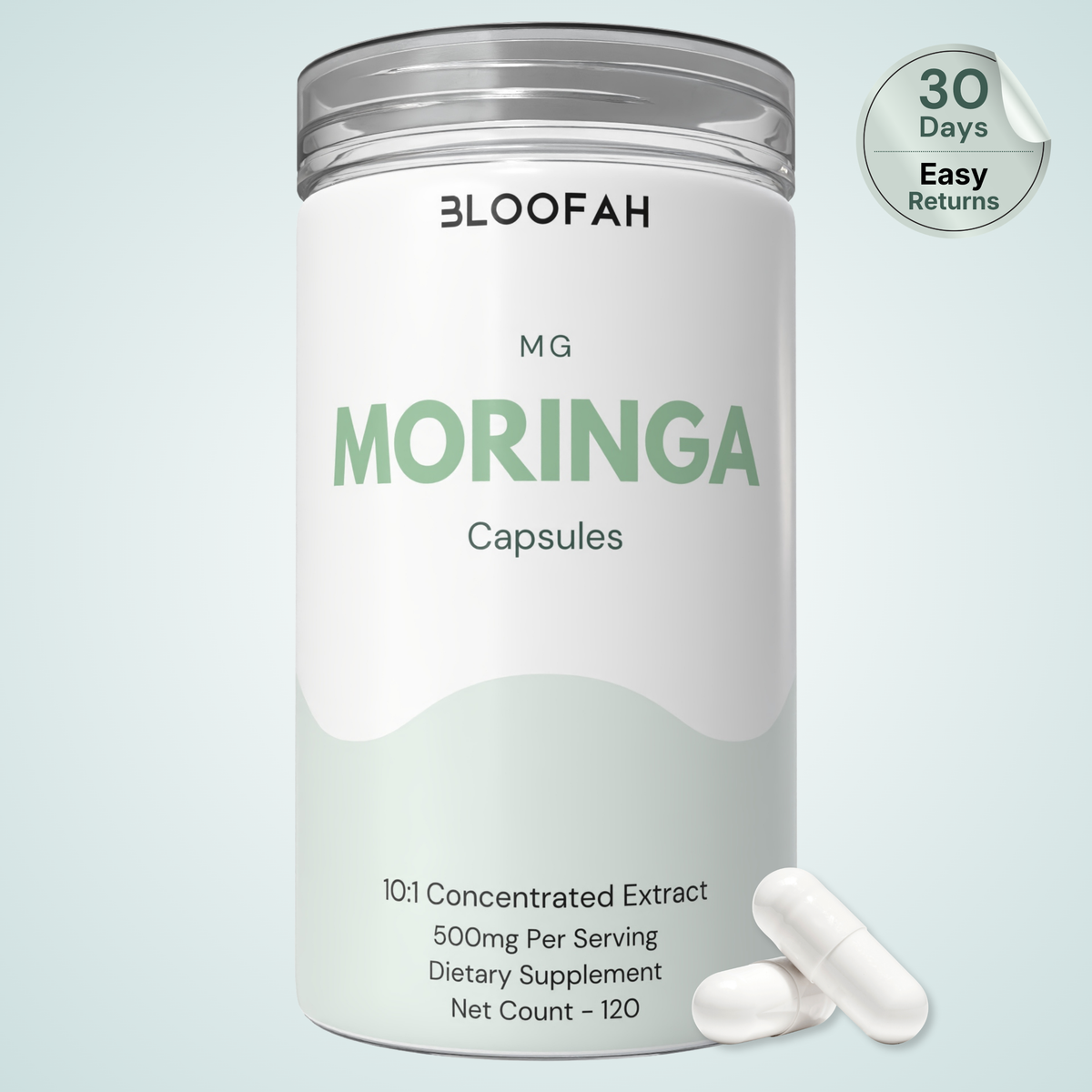 Bloofah MG Moringa Capsules 500mg | Moringa oleifera Leaf Extract | 120 Capsules