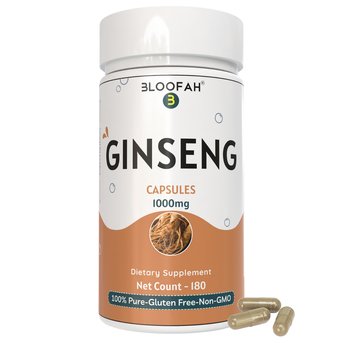 Bloofah Ginseng Capsules 1000mg | Natural Clean Supplement | 100% Pure Ginseng Root Powder Extra Strength, Non-GMO, Gluten-Free Formula Herbal Supplement for Overall Health