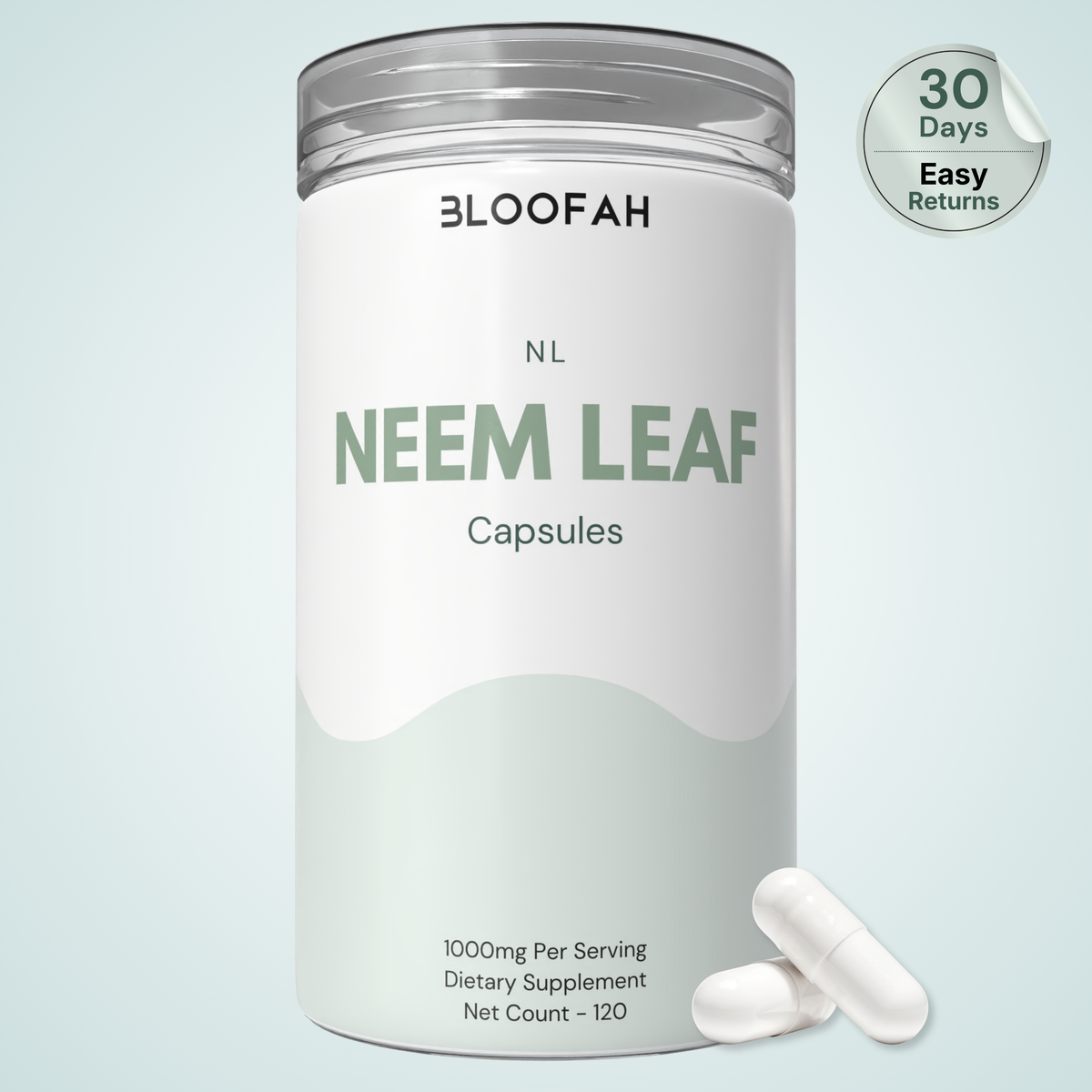 Bloofah NL Neem Capsules 1000mg | Azadirachta indica Leaf | 120 Capsules