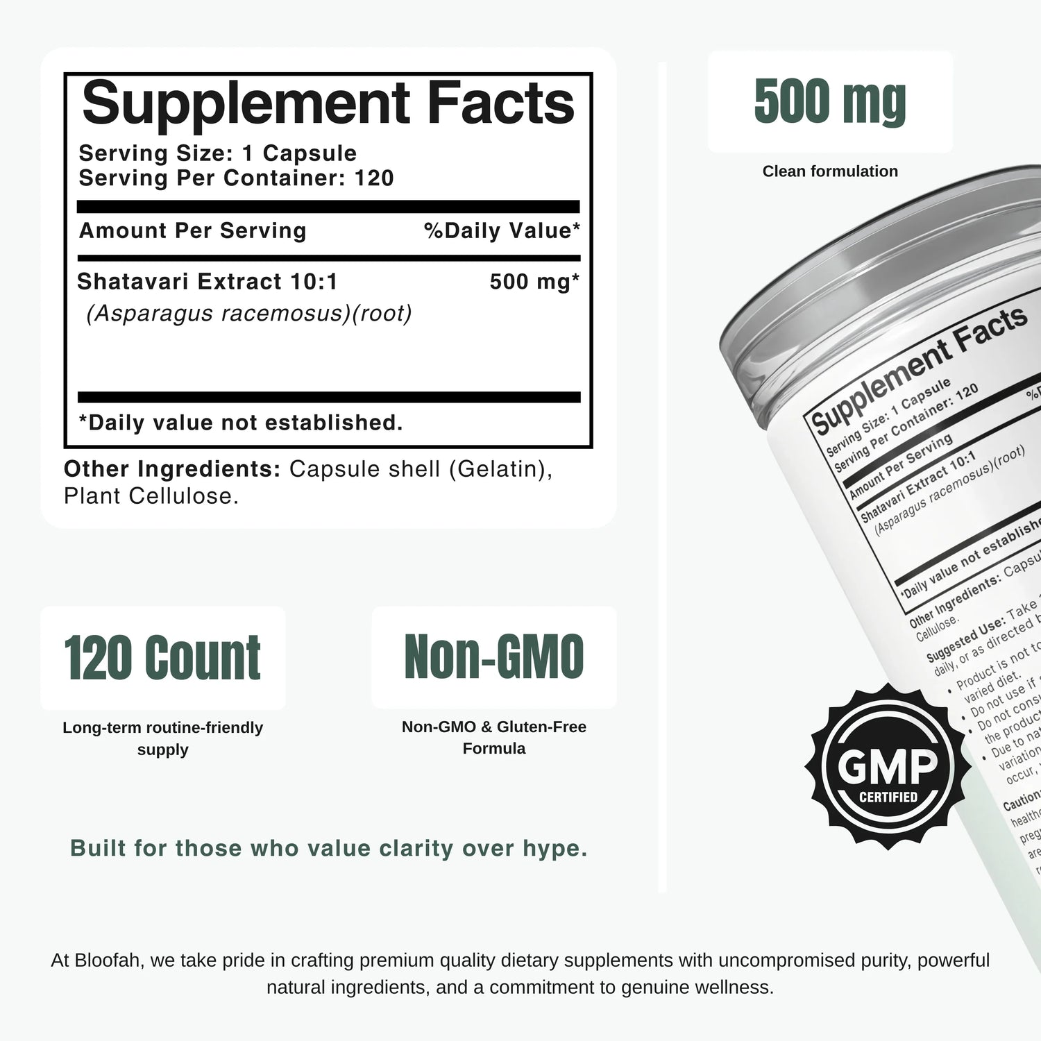 Bloofah SV Shatavari Capsules 500mg | Asparagus racemosus Root Extract | 120 Capsules