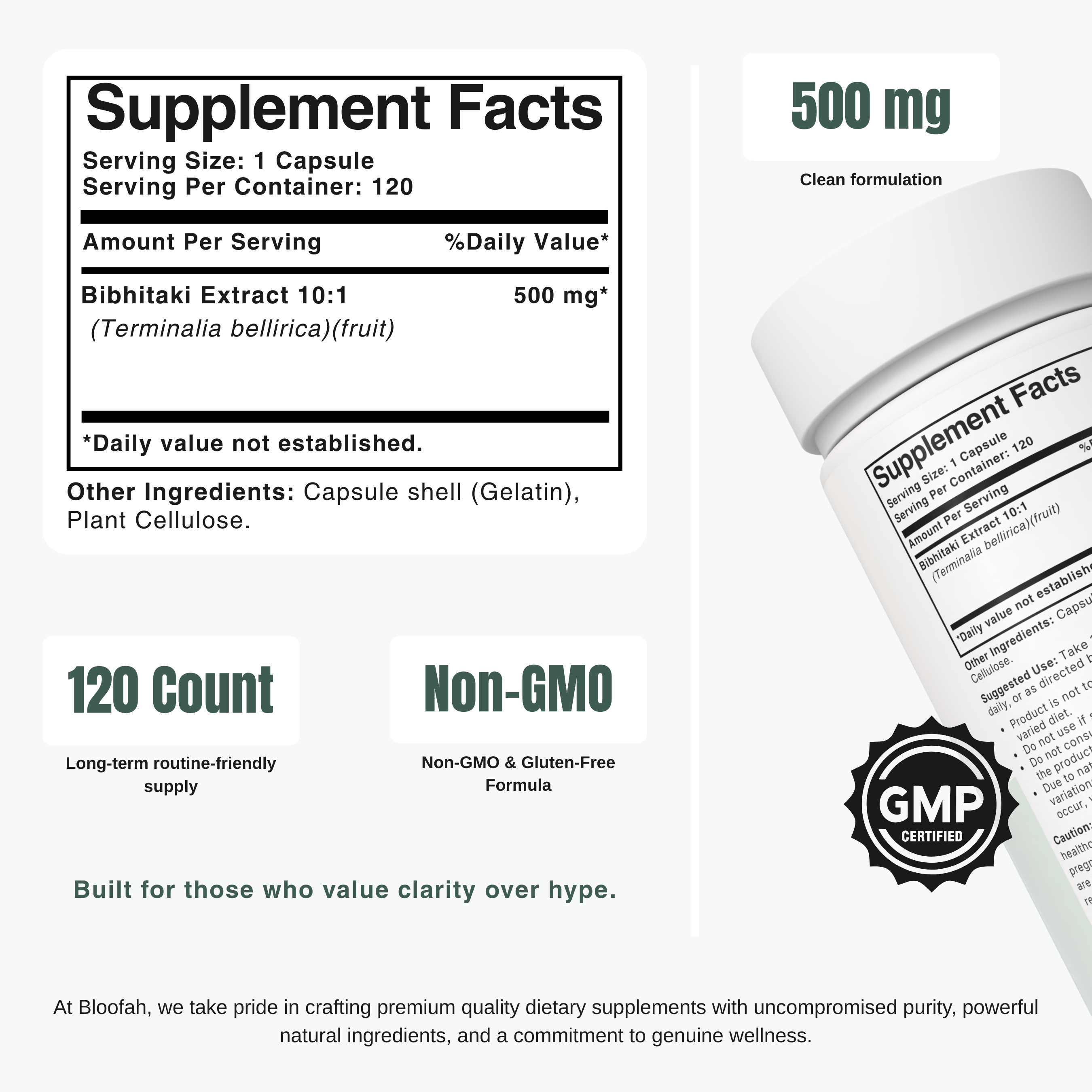 Bloofah BT Bibhitaki Capsules 500mg | Terminalia bellirica Fruit Extract | 120 Capsules