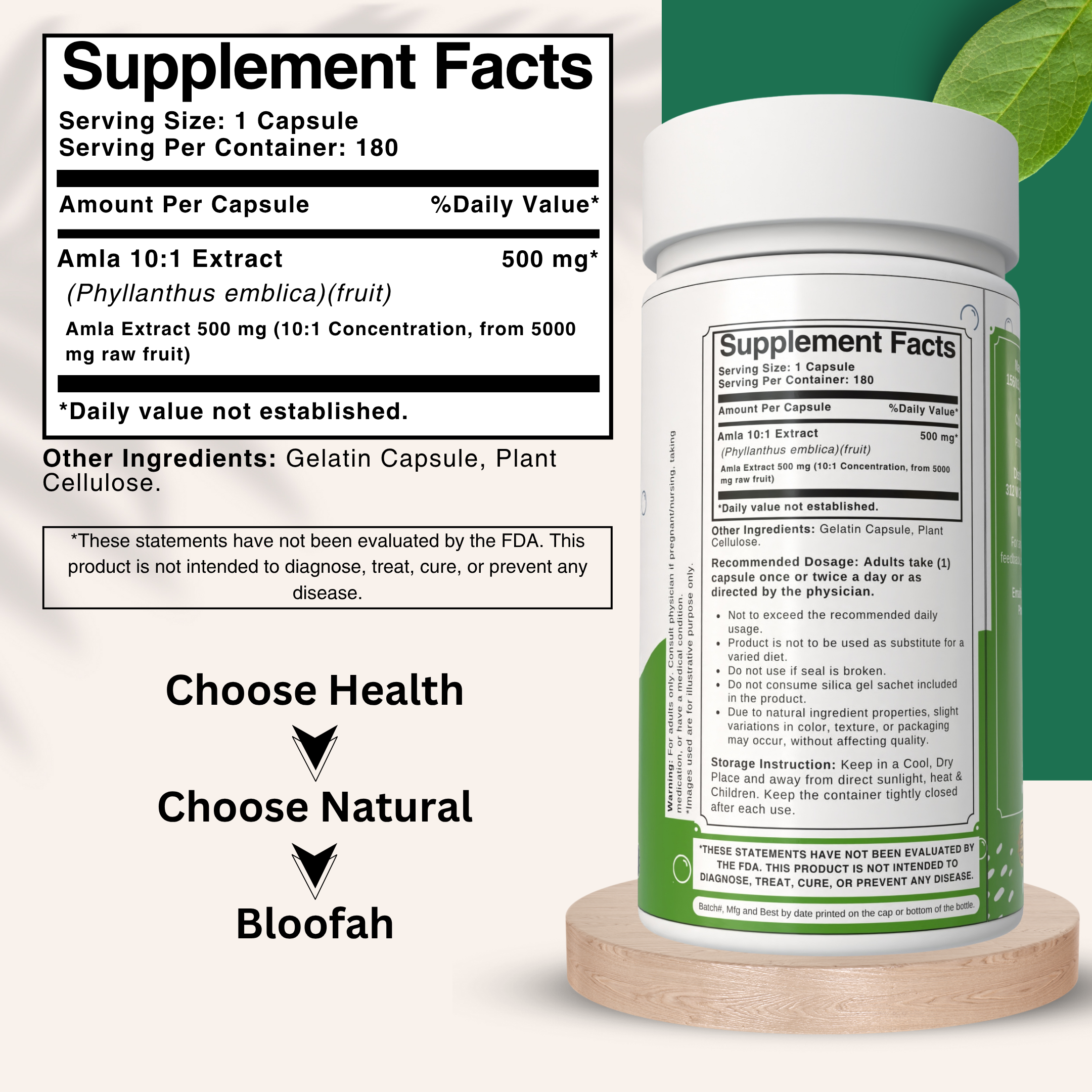 Bloofah Amla Fruit Extract Supplement - 100% Pure Herbal Capsules 500mg
