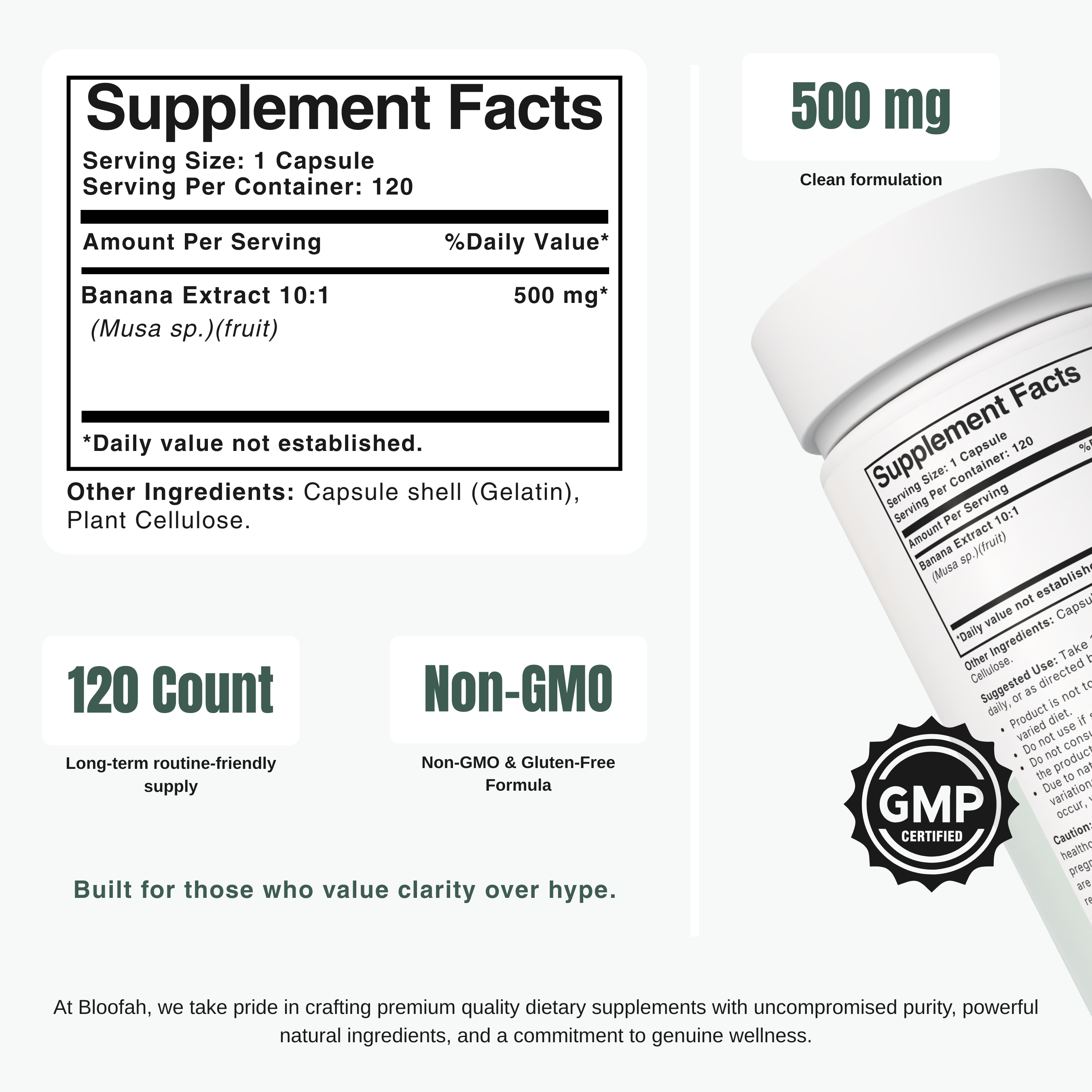 Bloofah BN Banana Capsules 500mg | Musa spp. Fruit Extract | 120 Capsules