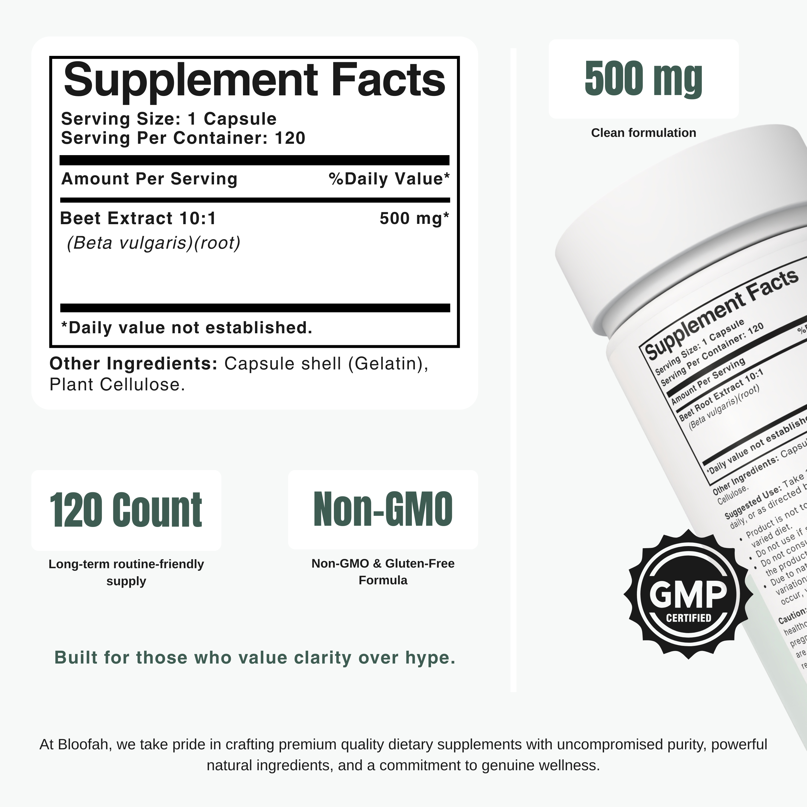 Bloofah BR Beetroot Capsules 500mg | Beta vulgaris Root Extract | 120 Capsules