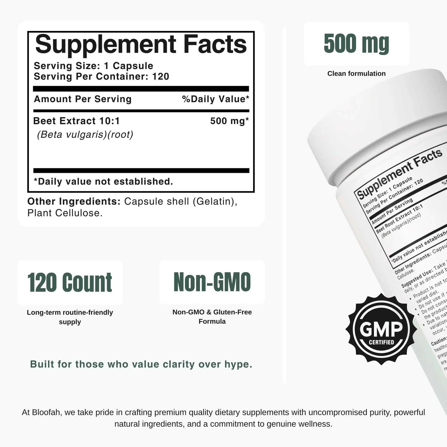 Bloofah BR Beetroot Capsules 500mg | Beta vulgaris Root Extract | 120 Capsules