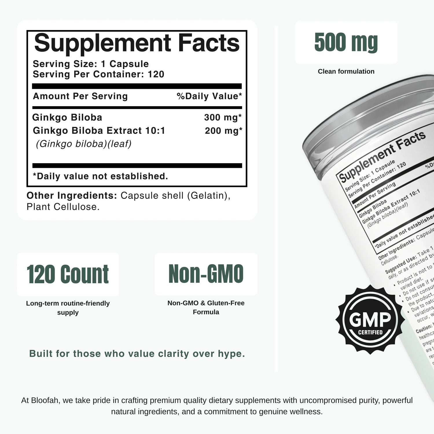 Bloofah GB Ginkgo Biloba Capsules 500mg | Ginkgo biloba Leaf Extract | 120 Capsules