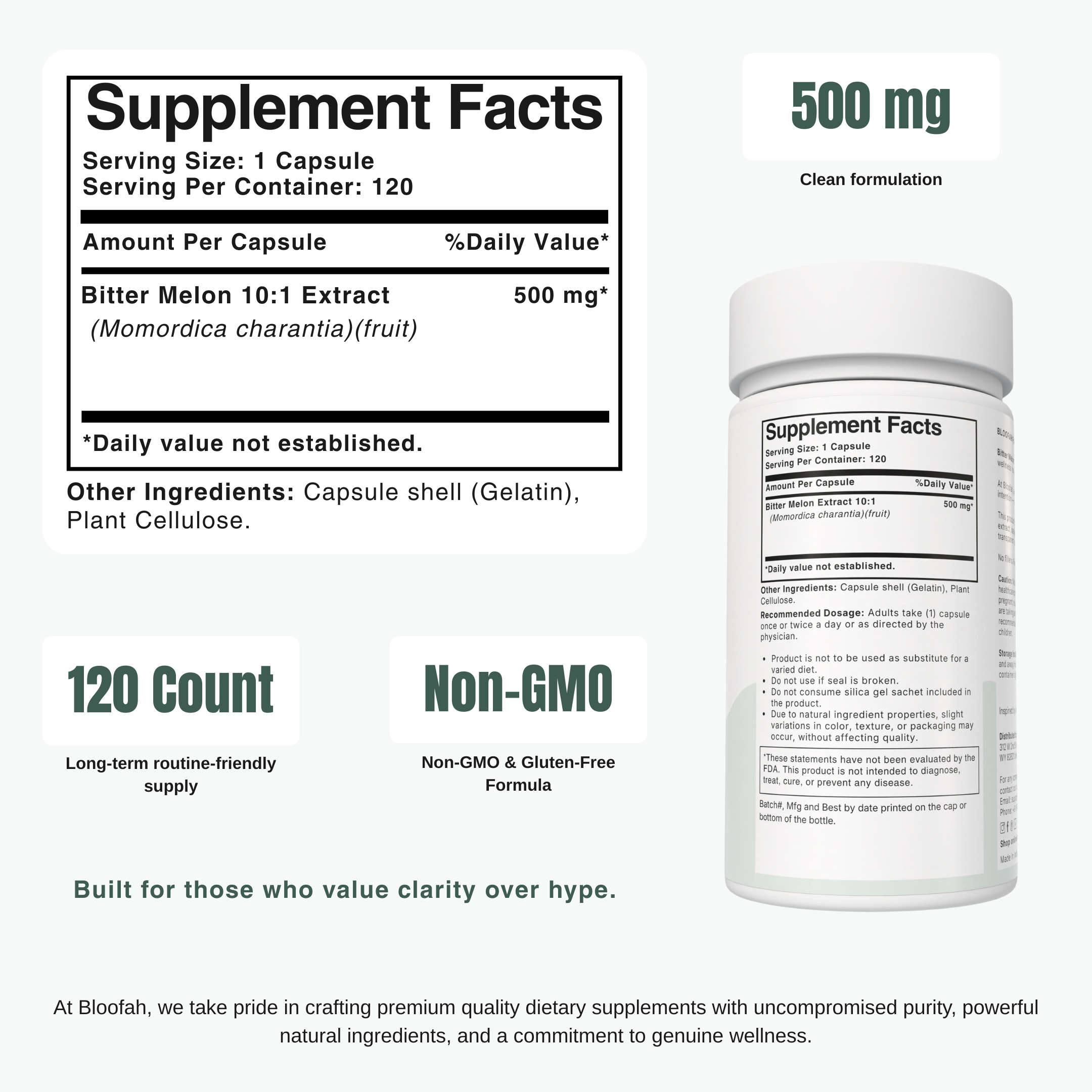 Bloofah BM – Bitter Melon Capsules 500mg | Metabolic & Balance Support (120 Capsules)