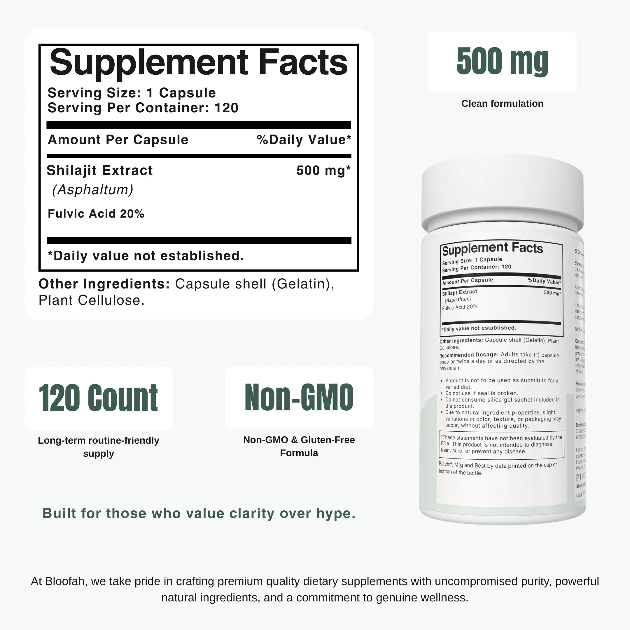 Bloofah SJ – Shilajit Capsules 500mg | Energy & Vitality Support (120 Capsules)