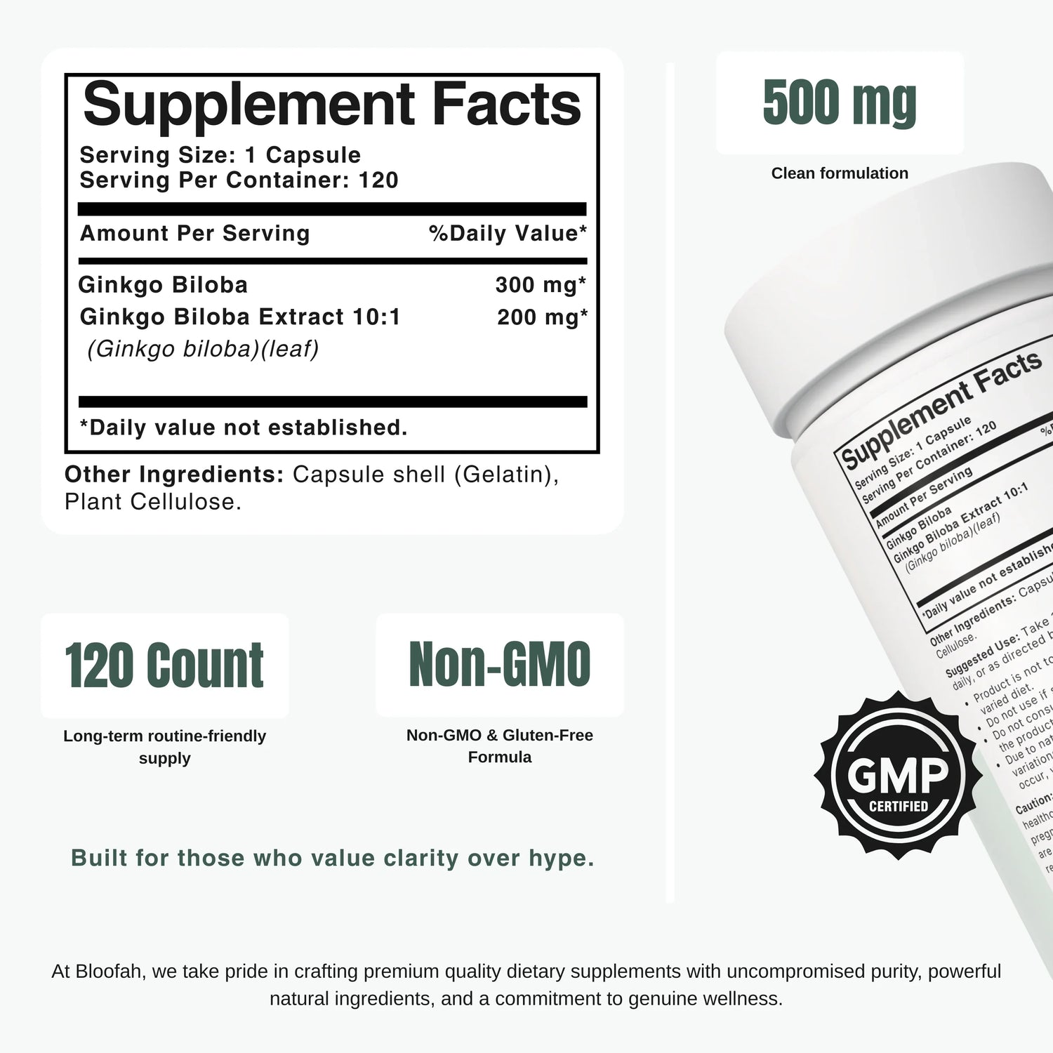Bloofah GB Ginkgo Biloba Capsules 500mg | Ginkgo biloba Leaf Extract | 120 Capsules