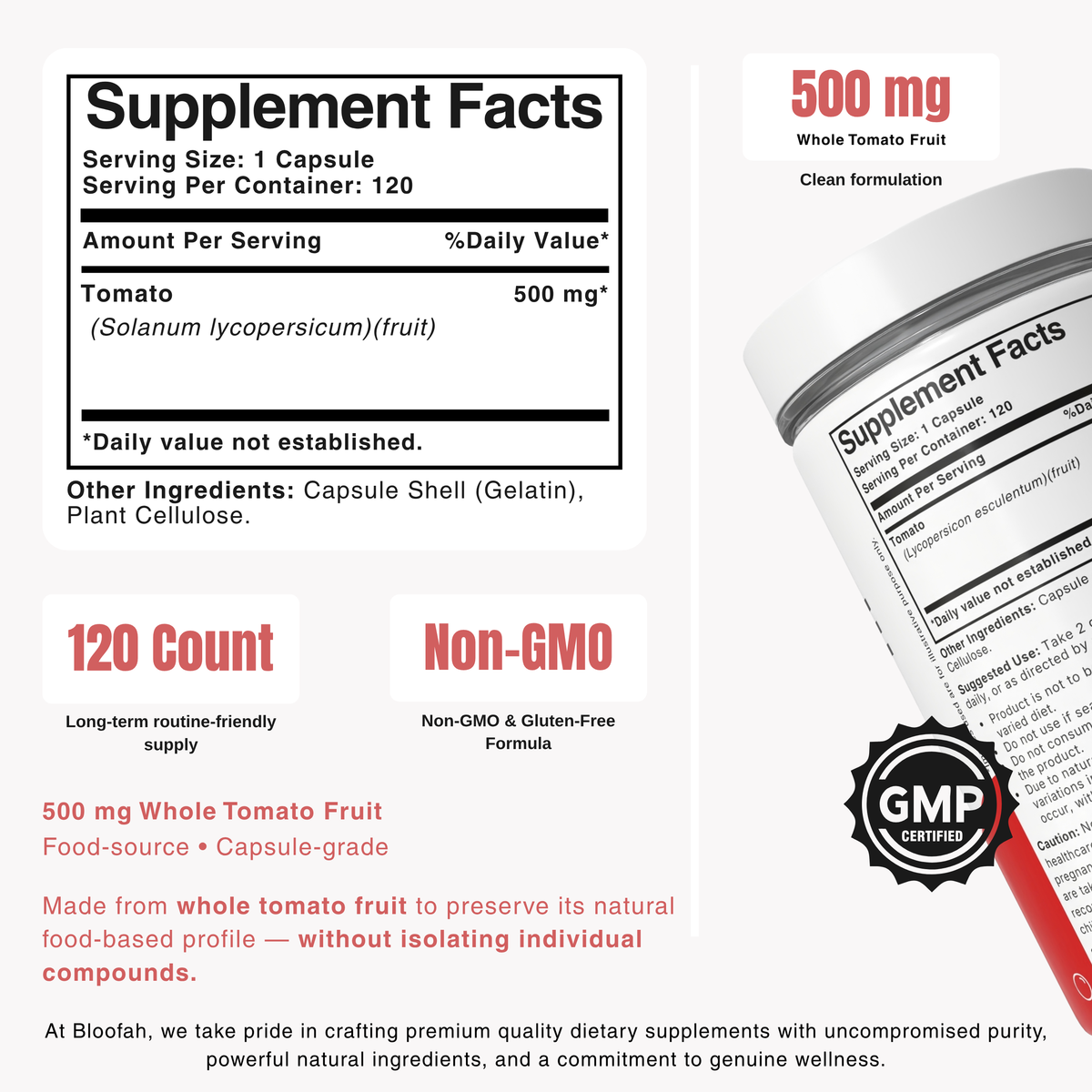 Bloofah LYP Lycopene Tomato Fruit Capsules 500mg | Natural Source of Lycopene