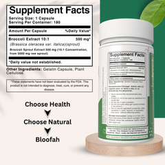 Bloofah Broccoli Sprout Extract Supplement 500mg | Broccoli Sprout (Brassica oleracea VAR. Italica) Extract 10:1 Powder | 100% Pure, Natural, Gluten-Free Formula Herbal Supplements