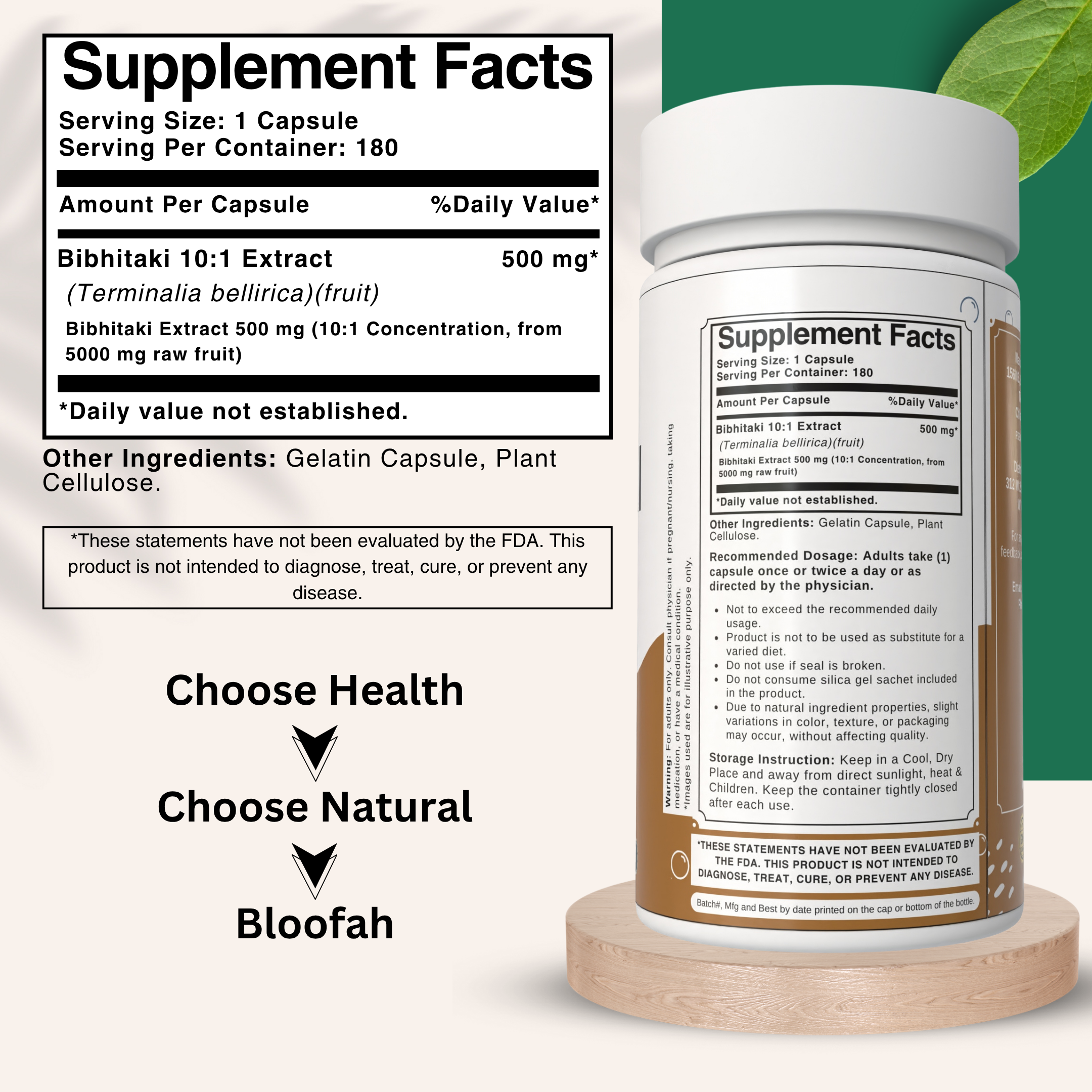 Bloofah Bibhitaki Capsules 500mg | 100% Natural Bibhitaki (Terminalia bellirica) Fruit Powder Extract 10:1 Per Serving 5000mg | Gluten Free & Non-GMO Formula for Overall Health Wellness