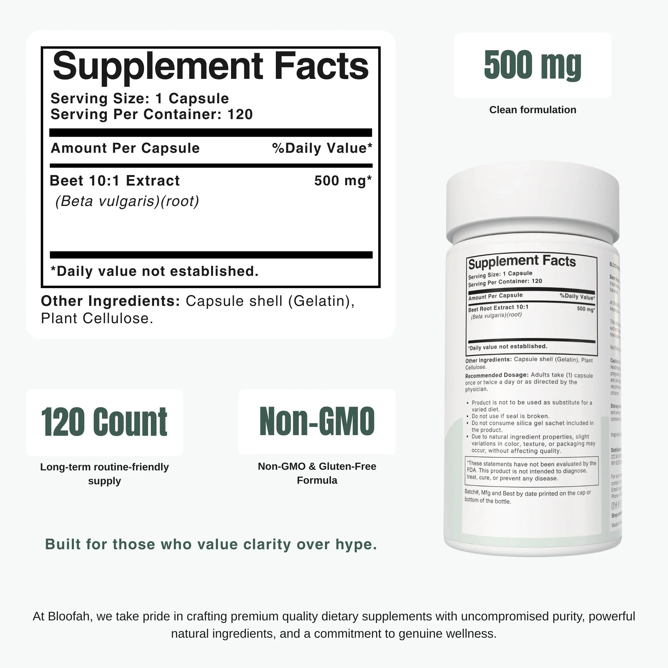 Bloofah BR Beet Root Capsules 500mg | Energy & Stamina Support (120 Capsules)