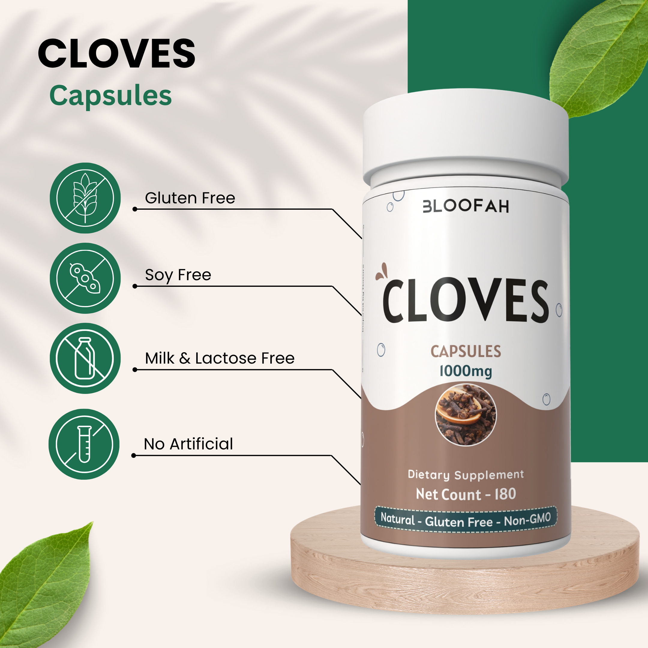 Bloofah Cloves Capsules 1000mg Per Serving | (Syzygium aromaticum) Natural Clove Powder, 100% Pure, Non-GMO, Clove Supplement for Daily Use Supports Wellness and General Health