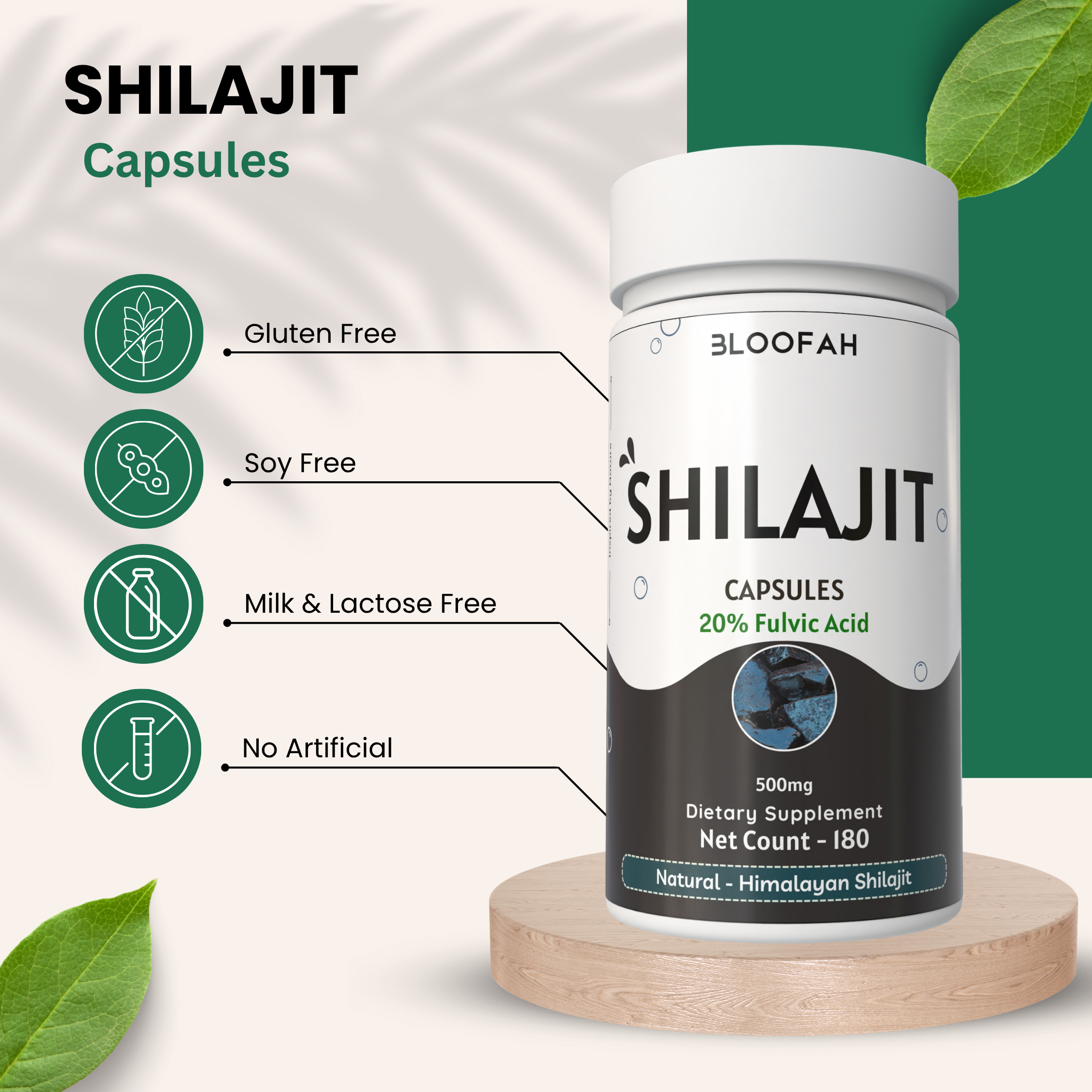 Bloofah Shilajit Capsules 500mg | Himalayan Shilajit Supplement for Men - (High in Trace Minerals, No Fillers) Premium Shilajit Extract 20% (from India) Natural, Non GMO