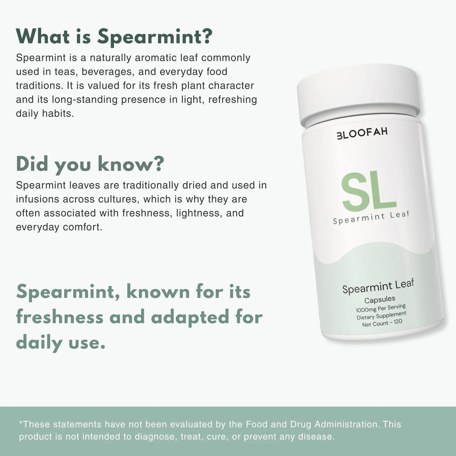 Bloofah SL Spearmint Capsules 1000mg | Mentha spicata Leaf | 120 Capsules