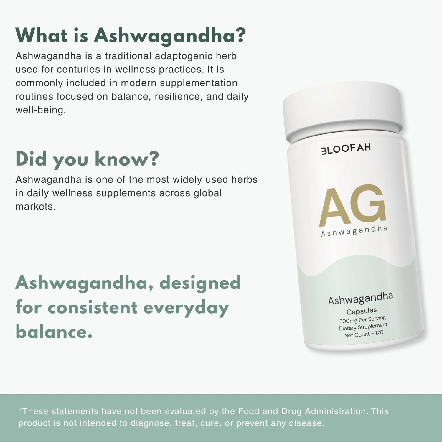 Bloofah AG Ashwagandha Capsules 500mg | Withania somnifera Root Extract | 120 Capsules