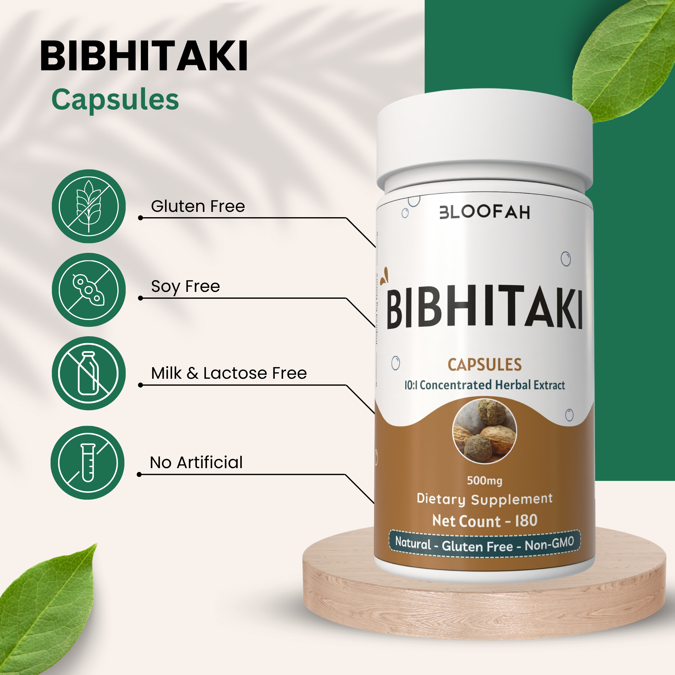 Bloofah Bibhitaki Capsules 500mg | 100% Natural Bibhitaki (Terminalia bellirica) Fruit Powder Extract 10:1 Per Serving 5000mg | Gluten Free & Non-GMO Formula for Overall Health Wellness