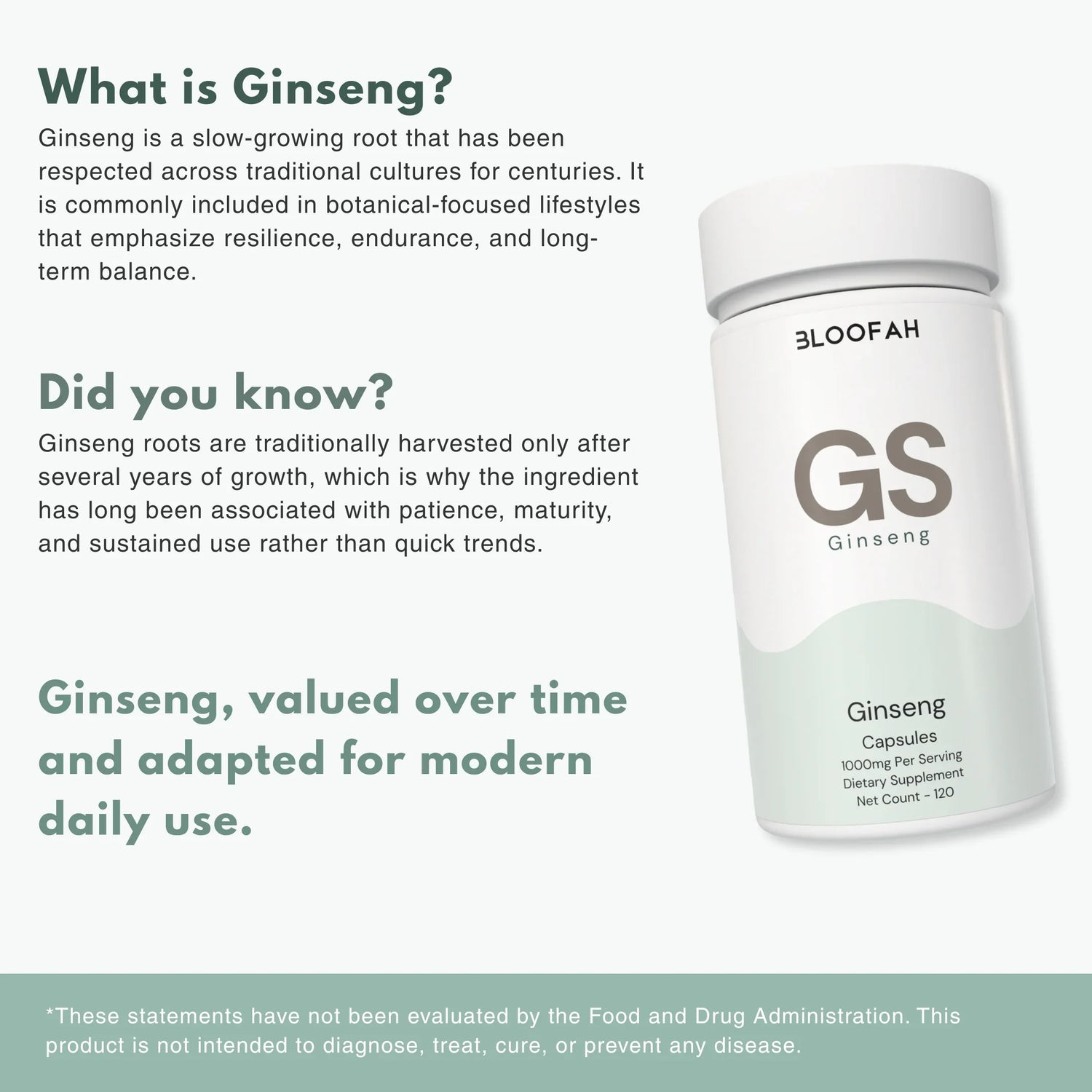 Bloofah GN Ginseng Capsules 1000mg | Panax ginseng Root | 120 Capsules