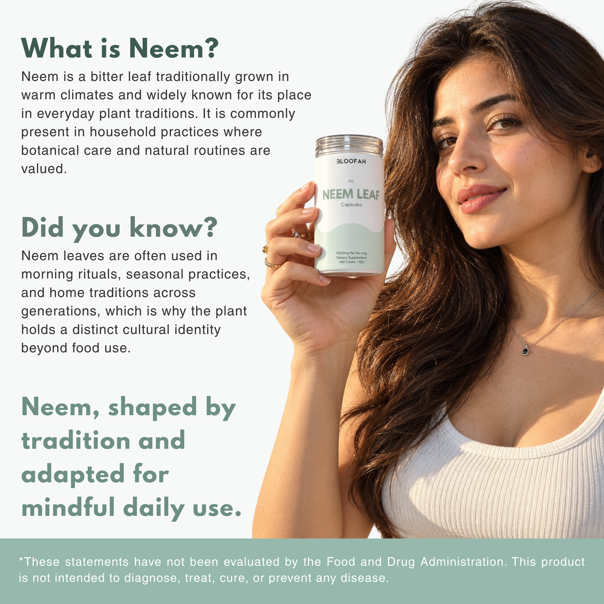 Bloofah NL Neem Capsules 1000mg | Azadirachta indica Leaf | 120 Capsules
