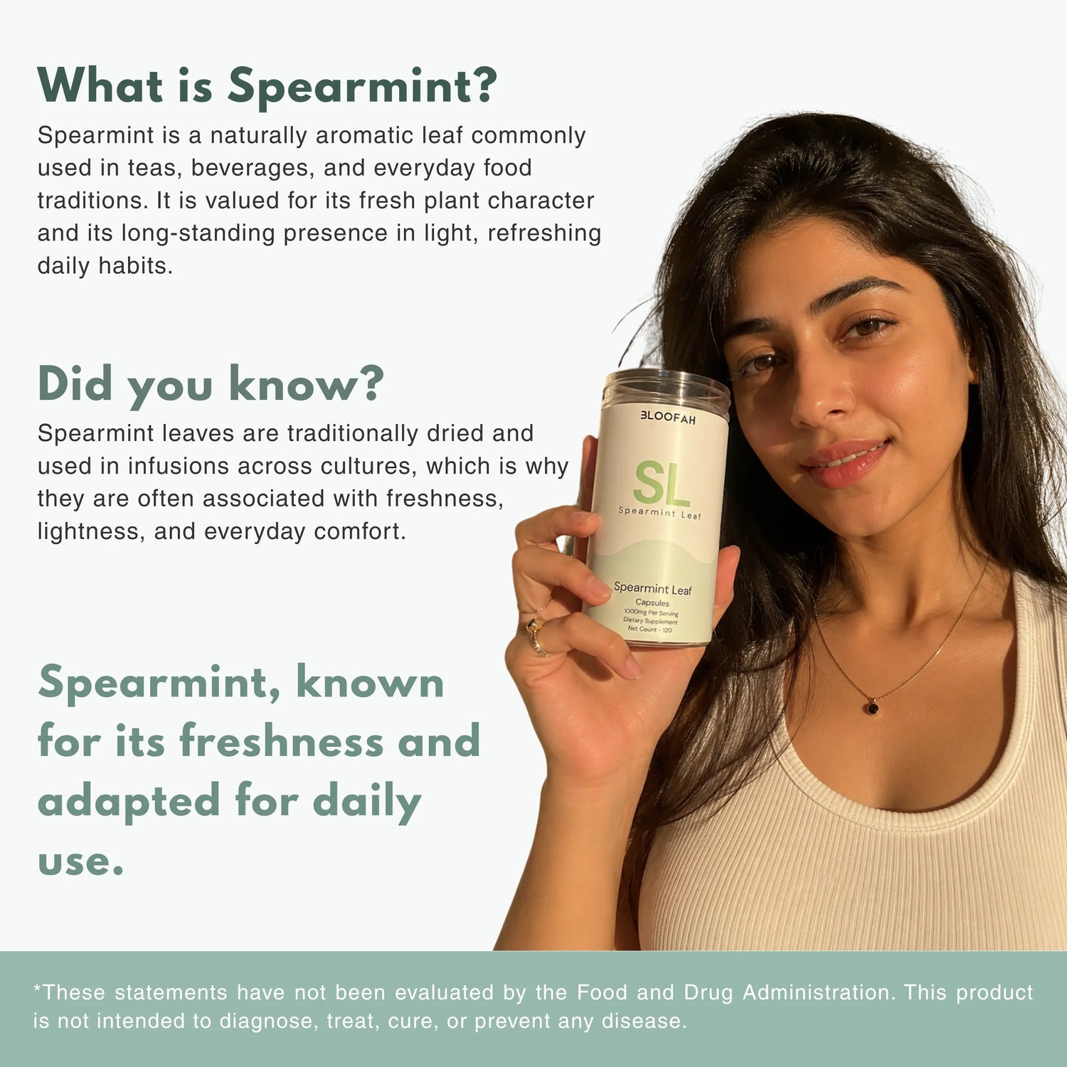 Bloofah SL Spearmint Capsules 1000mg | Mentha spicata Leaf | 120 Capsules
