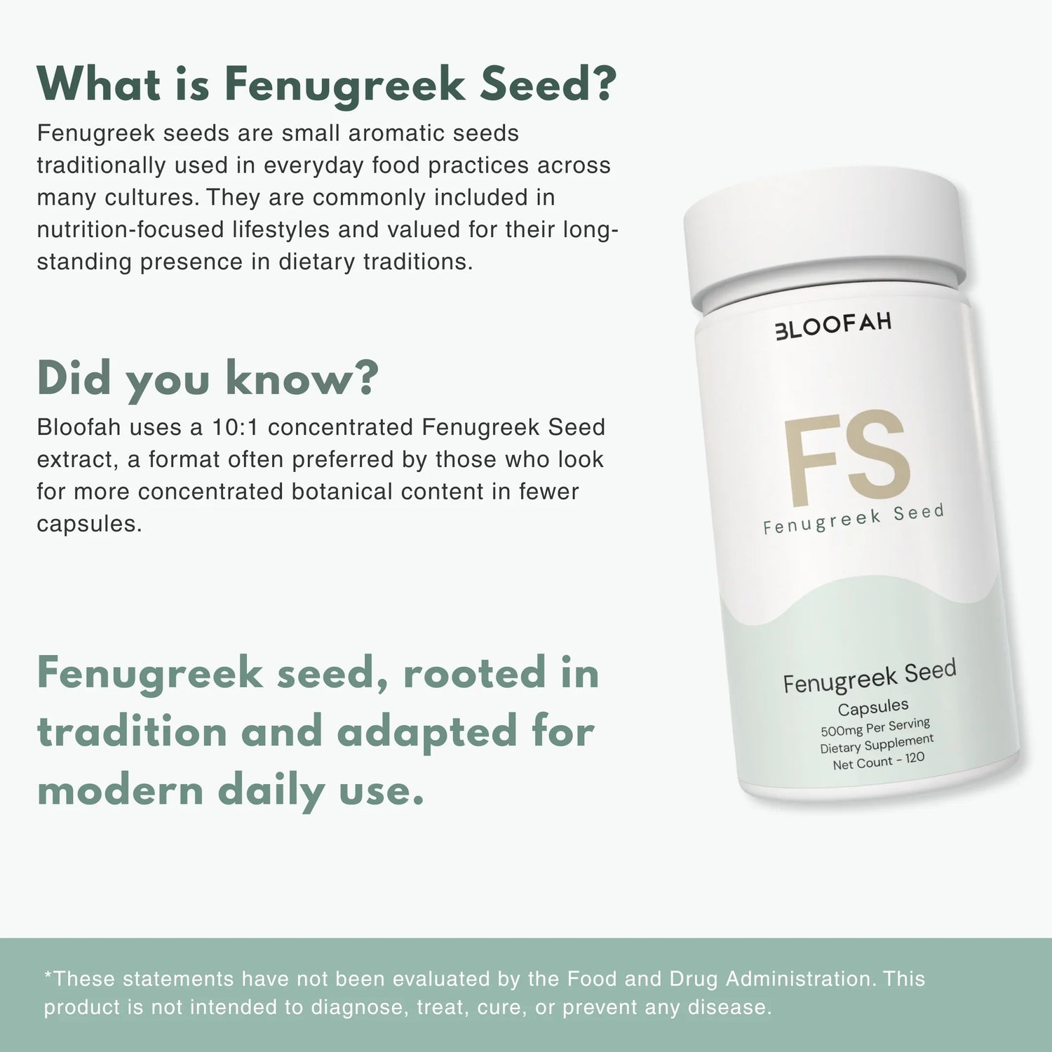 Bloofah FS Fenugreek Capsules 500mg | Trigonella foenum-graecum Seed Extract | 120 Capsules