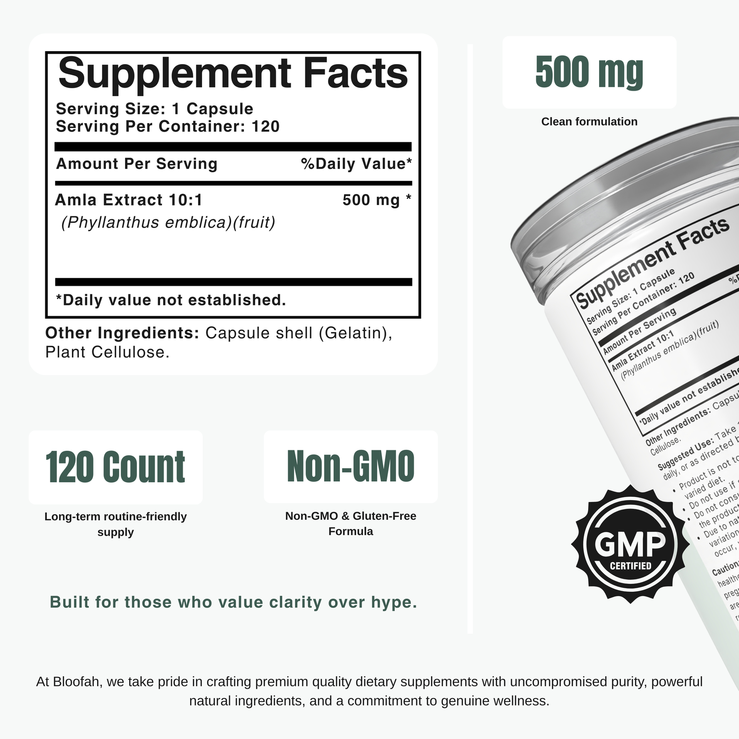 Bloofah AF Amla Capsules 500mg | Emblica officinalis (Indian Gooseberry) Extract | 120 Capsules