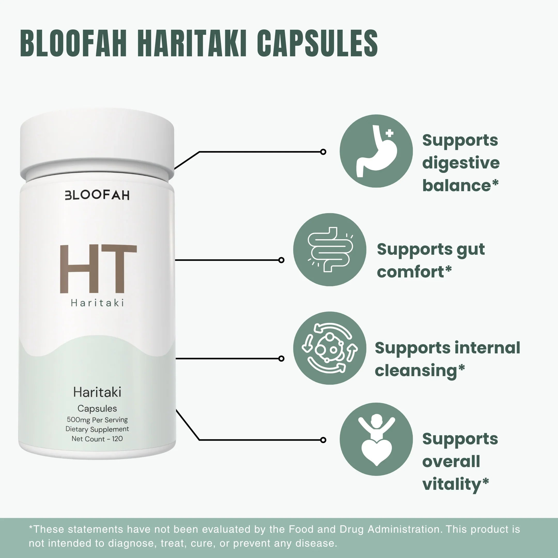 Bloofah HT – Haritaki Capsules 500mg | Digestive & Gut Balance Support (120 Capsules)
