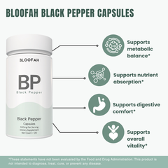 Bloofah BP – Black Pepper Capsules 500mg | Absorption & Digestion Support (120 Capsules)